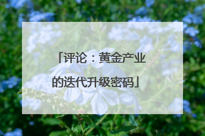 评论：黄金产业的迭代升级密码